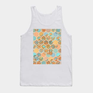 Golden Honeycomb Tangle - hexagon doodle in peach, blue, mint & cream Tank Top